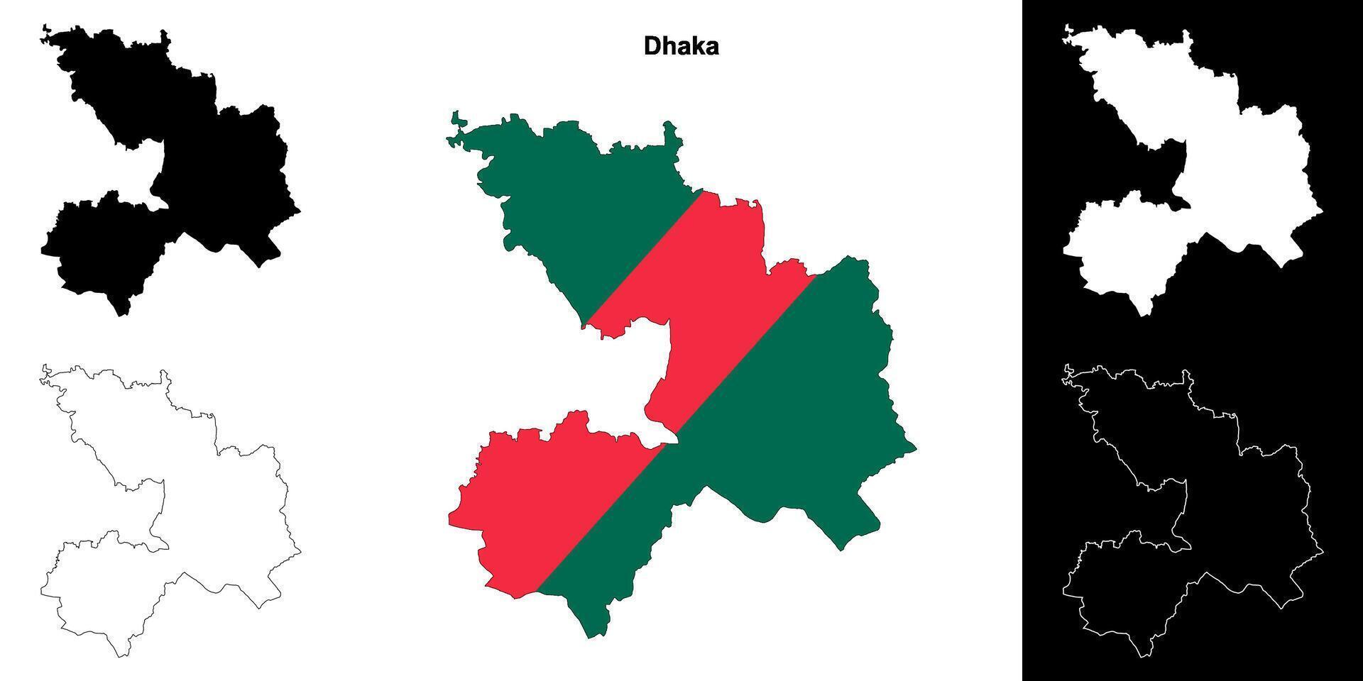 Dhaka district outline map set vector
