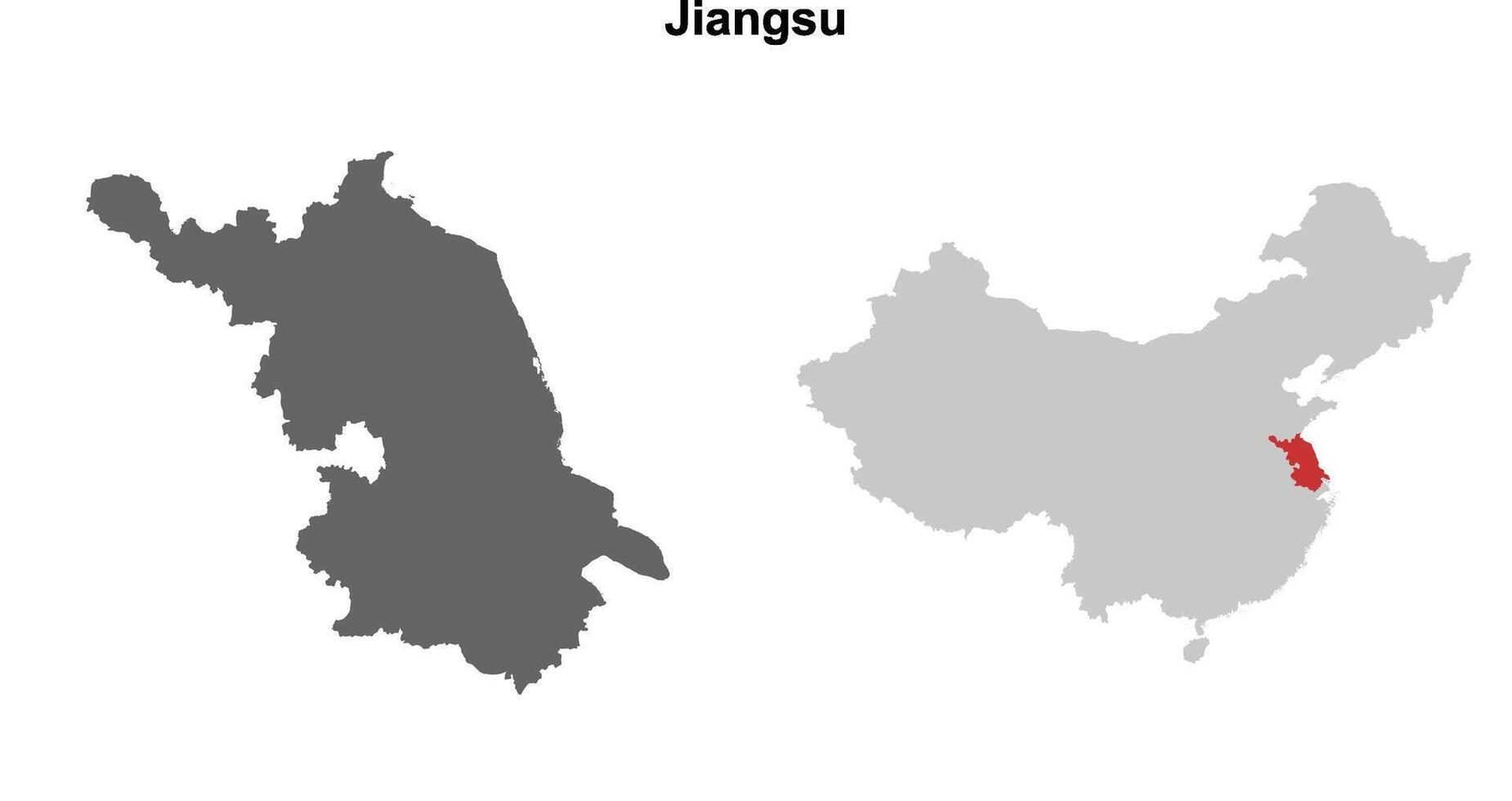 Jiangsu province blank outline map set vector