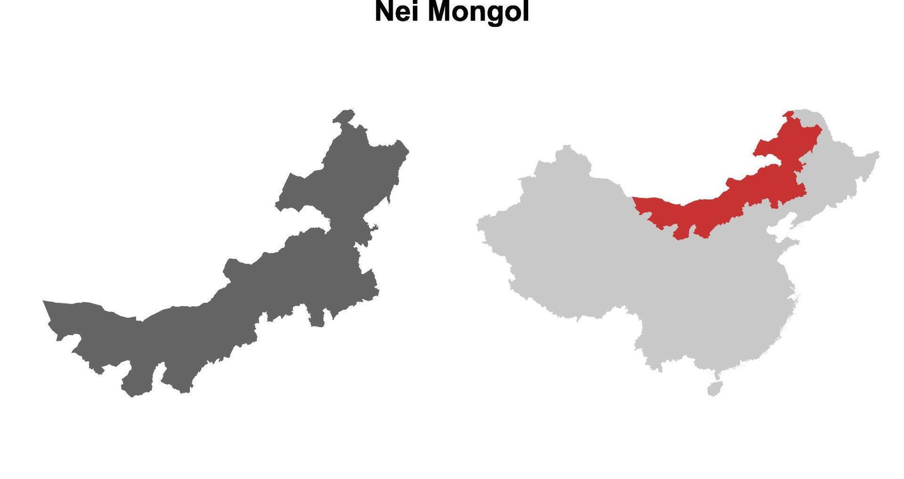 Nei Mongol province blank outline map set vector