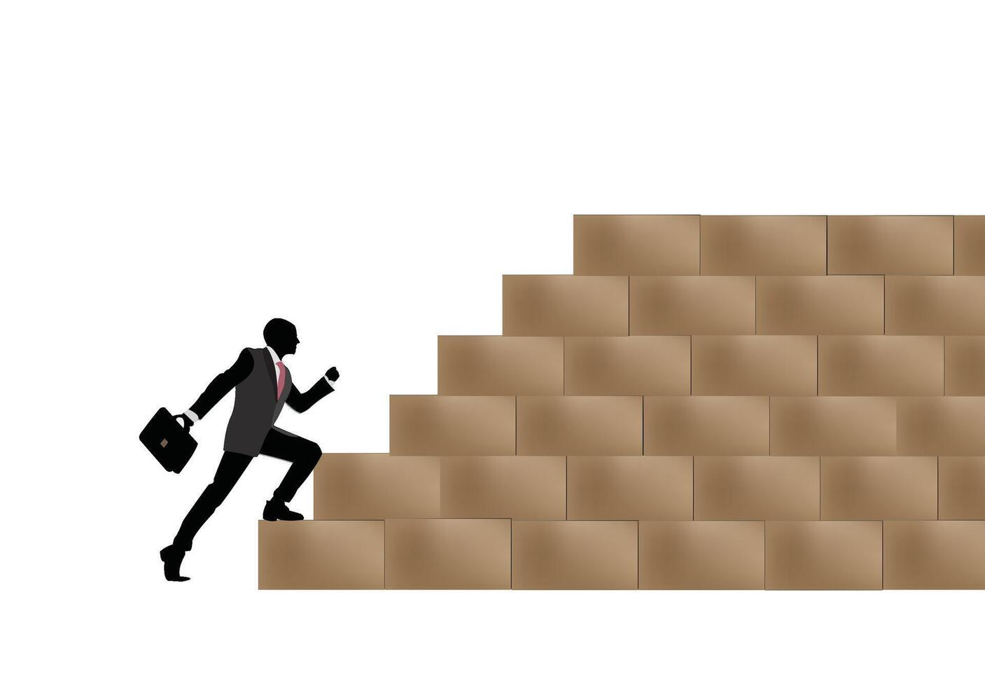Businessman climbing brick wall steps representing career growth vector