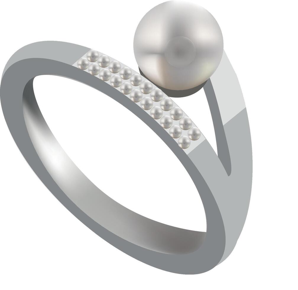 Silver ring embellished with pearls and small white stones vector