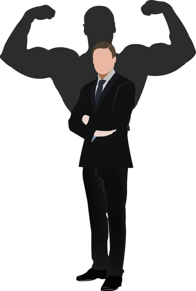 Businessman standing with strong shadow flexing muscles vector