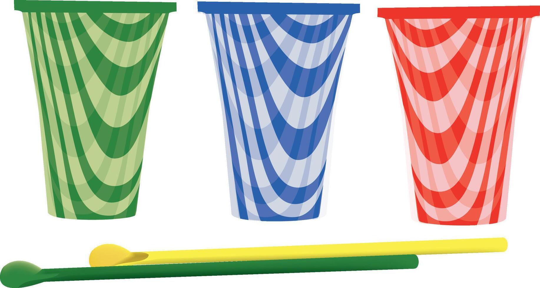 Three colorful cups with a stick and a straw vector
