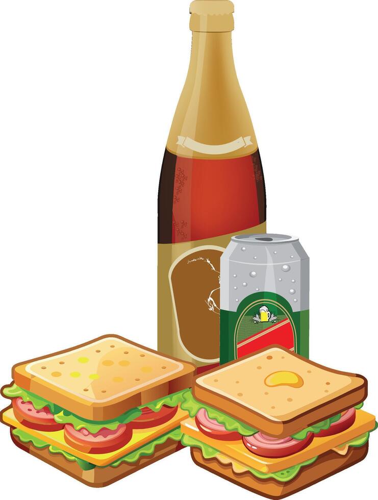 A sandwich and a can of soda are shown vector