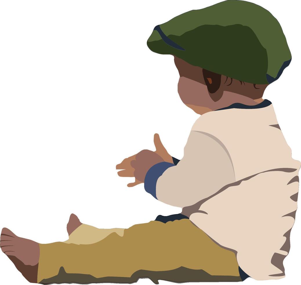 A cartoon baby sitting on the ground with his hands up vector