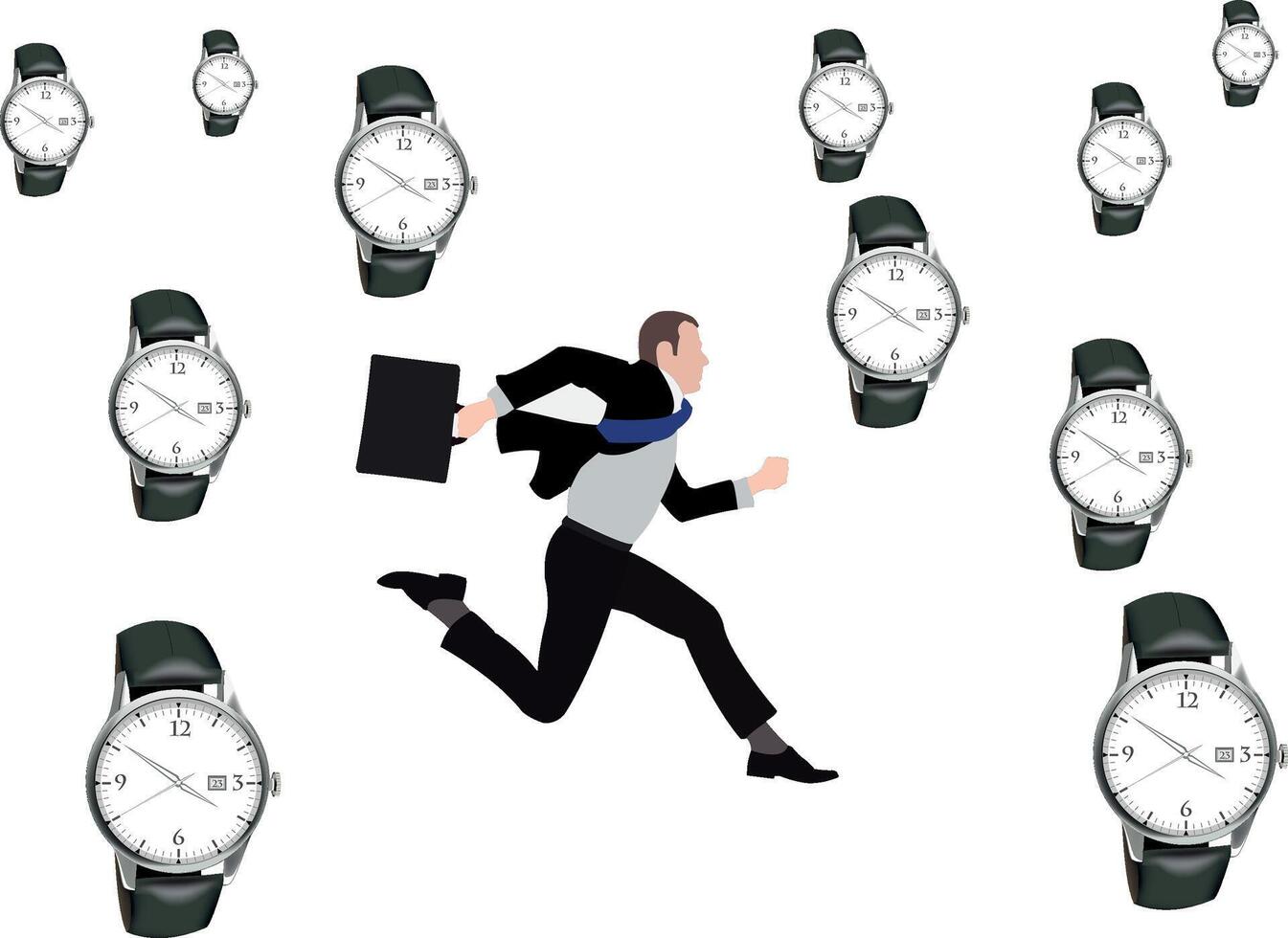 Businessman running out of time with watches around him vector