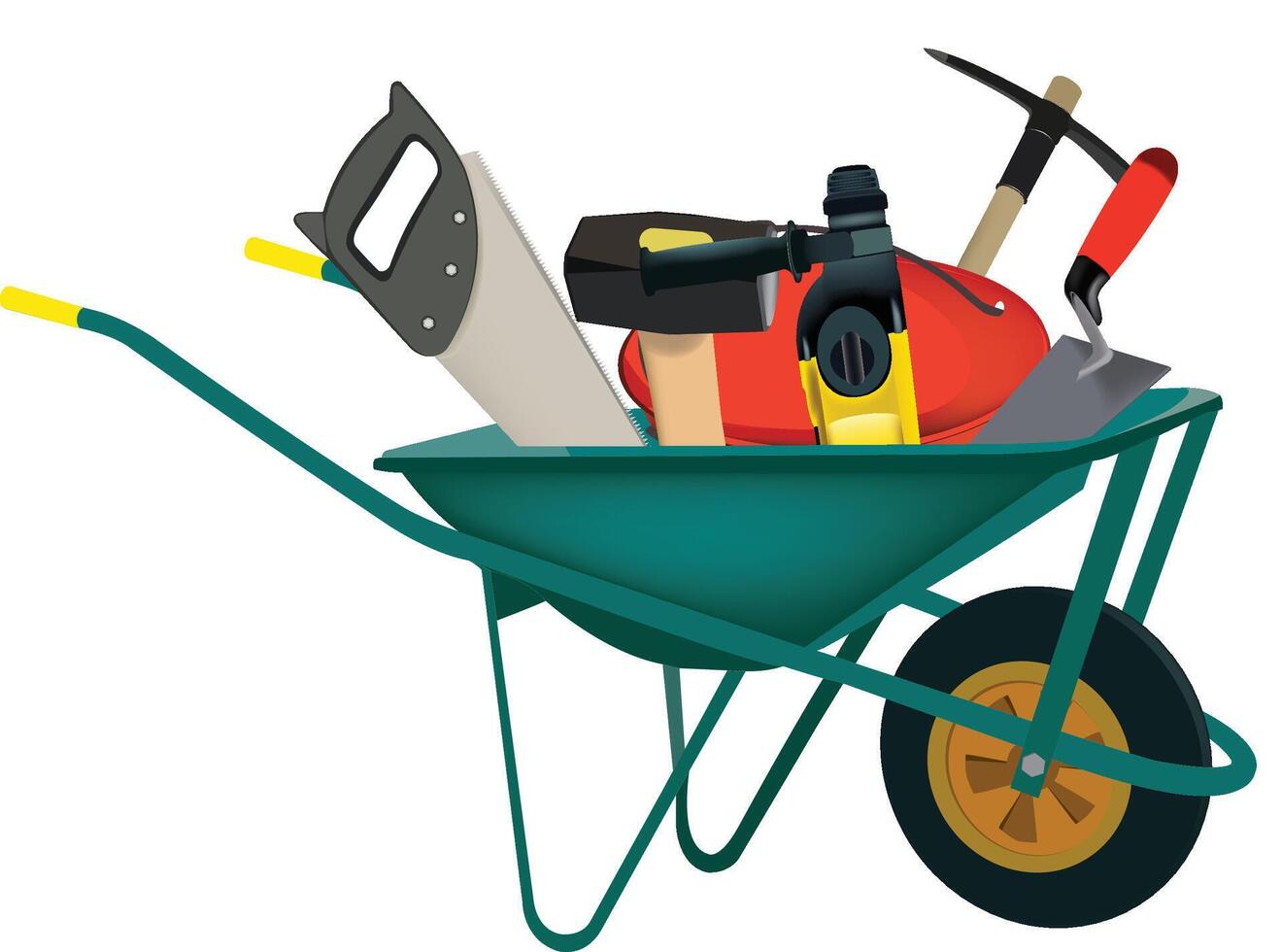 A wheelbarrow with tools in it vector