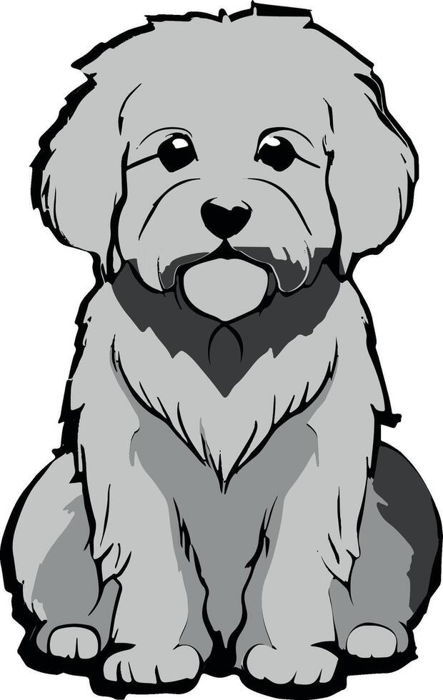A cartoon dog sitting down with its head down vector