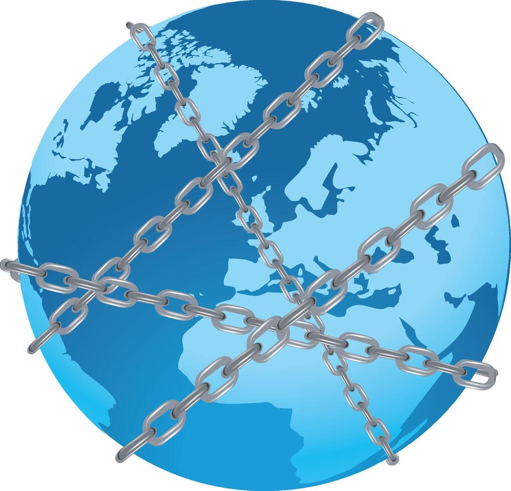 Planet earth locked by metal chains symbolizing global issues vector