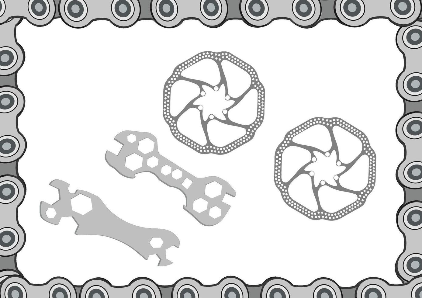 A bicycle chain and a wrench are shown in the frame vector
