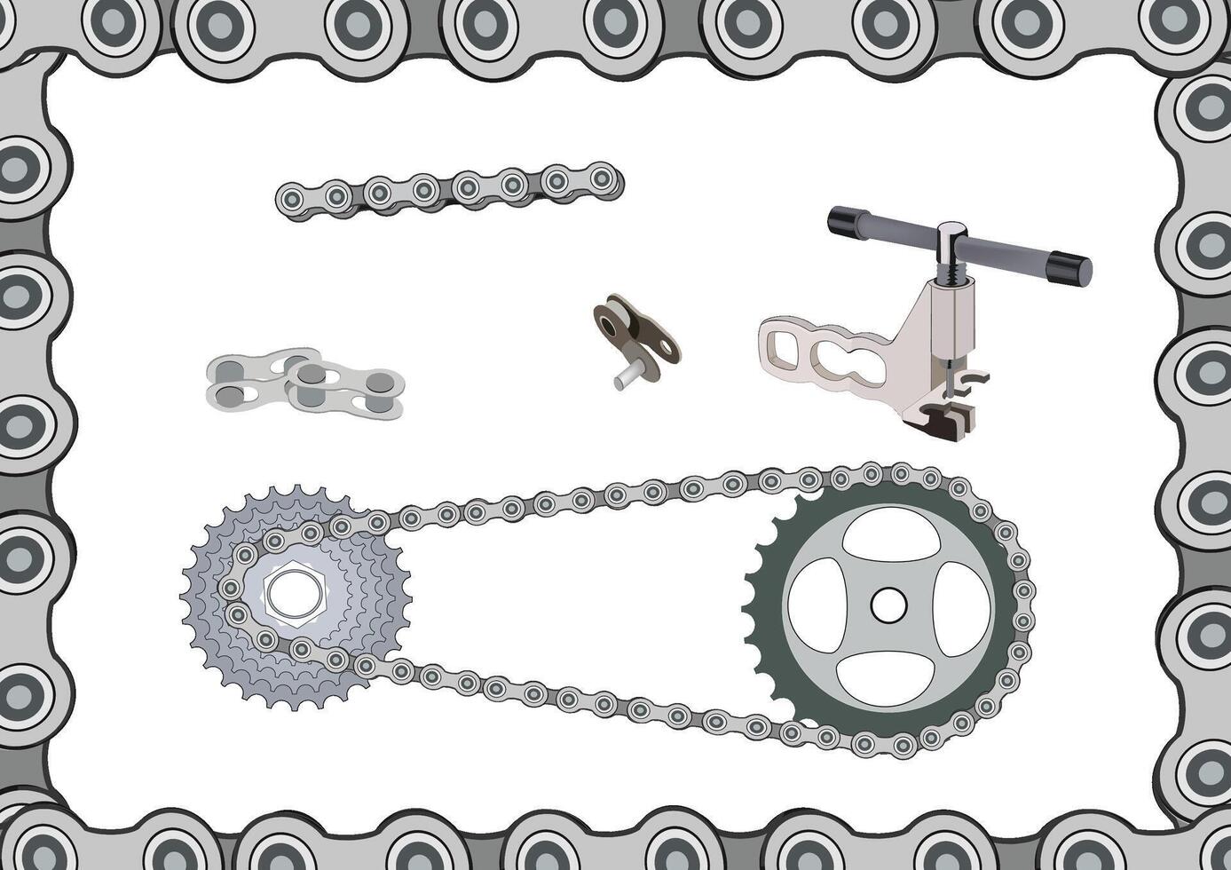 A bicycle chain and chain tool are shown in this illustration vector