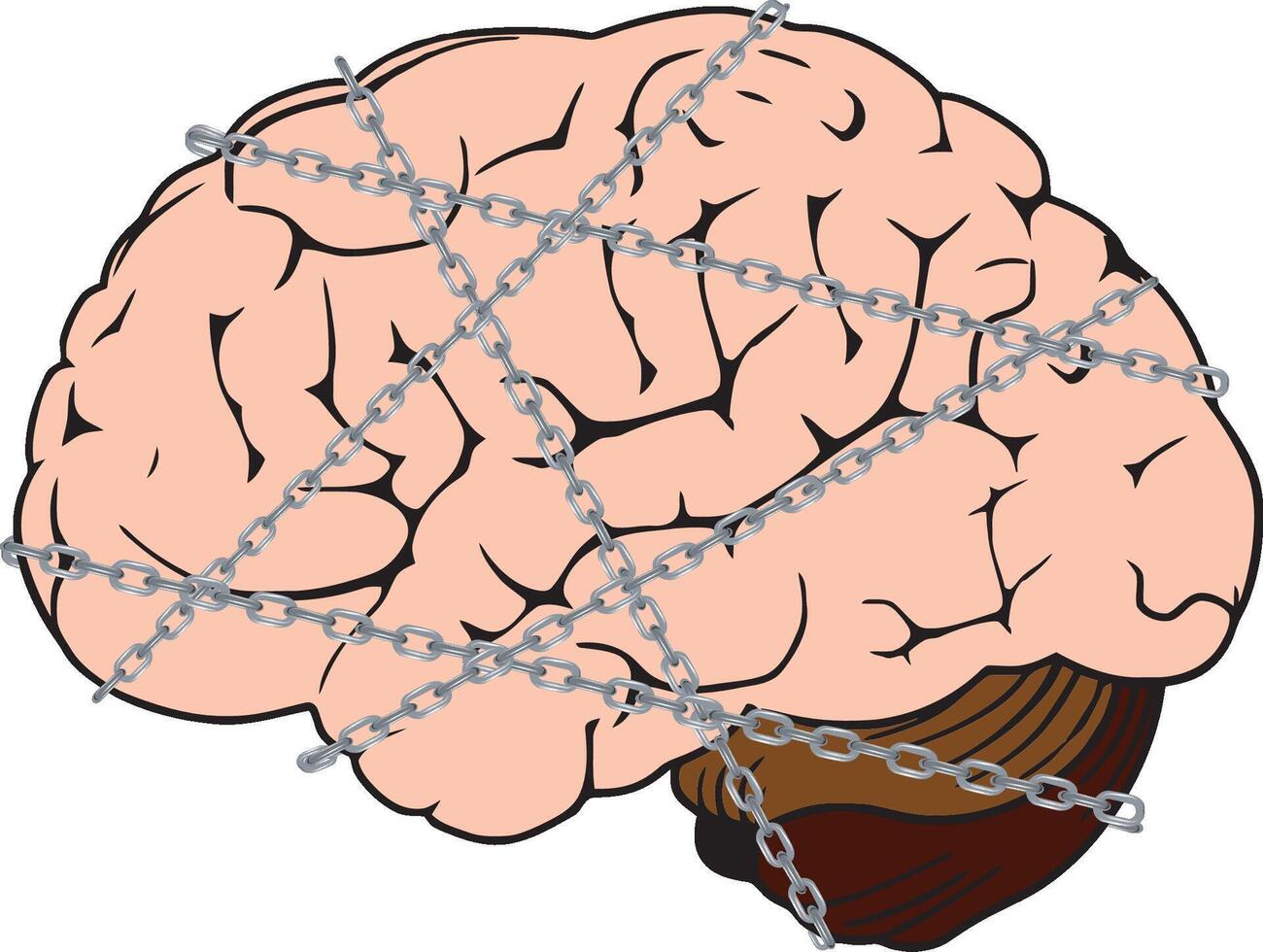 Metallic chains restraining human brain representing mental health issues vector