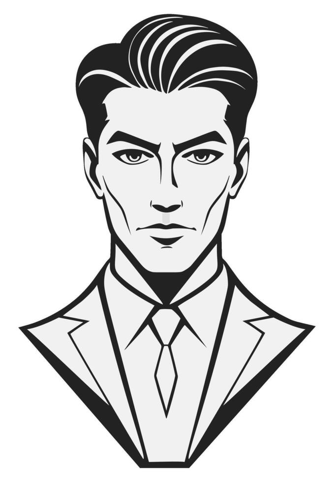 Men haircut, slicked back at an angle and side-part in the style of the 1930s. vector