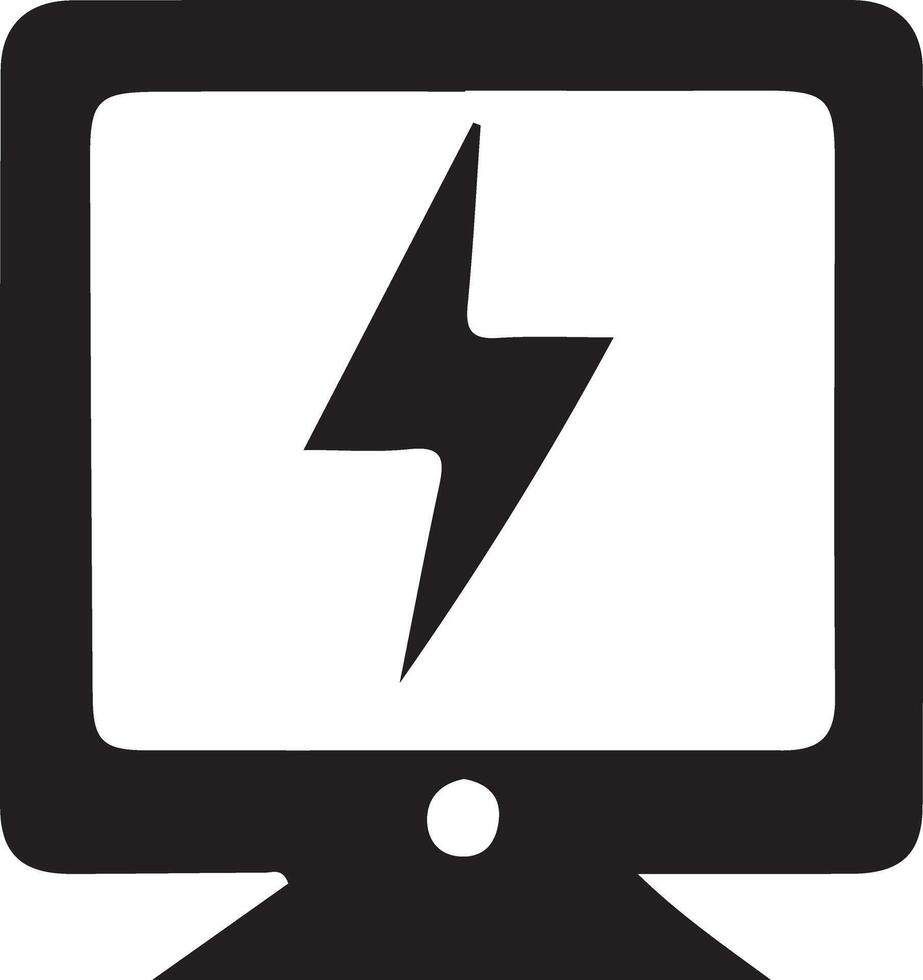 a black and white computer monitor with a lightning bolt on it vector