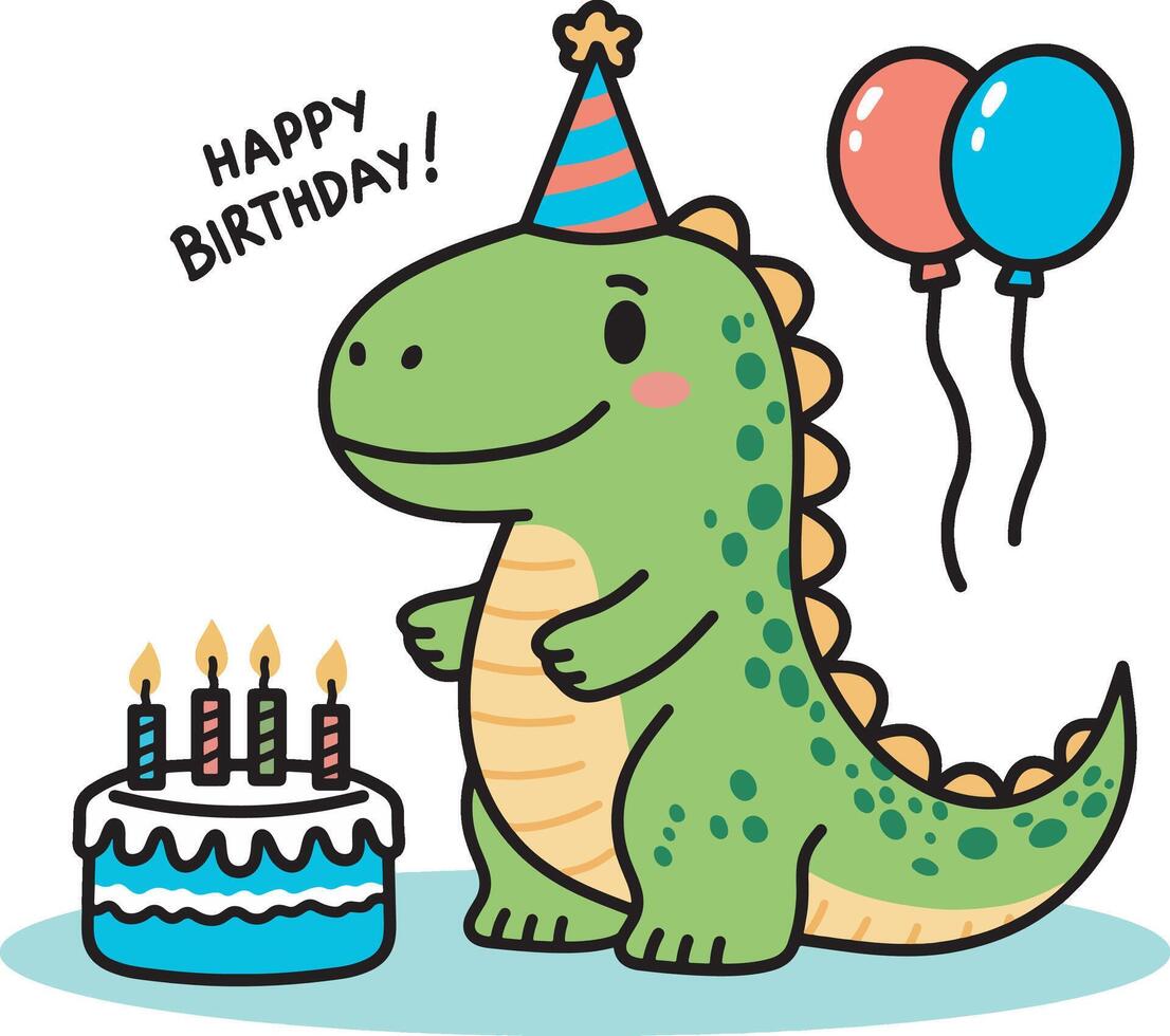 Cute dinosaur birthday cartoon art vector