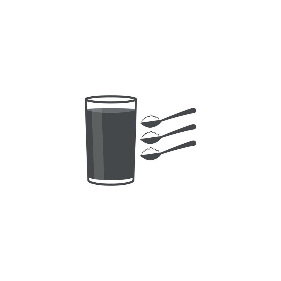 Outline design of glass and spoon, pouring sugar, sugar measure symbol, vector