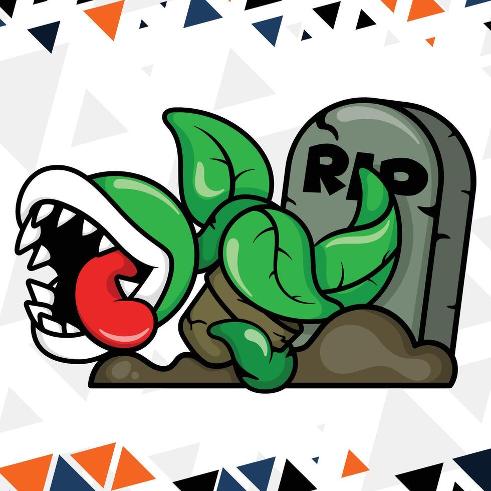 a cartoon character with a grave and a green plant vector