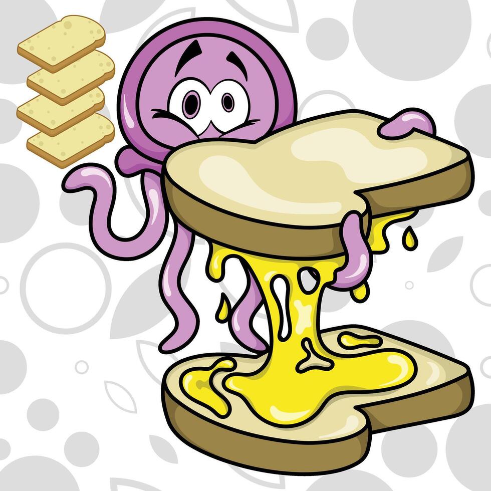 an octopus is eating a piece of toast vector
