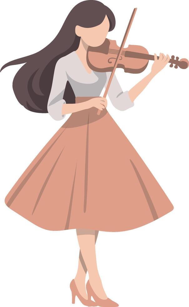 Woman Standing and Play Violin Illustration. vector