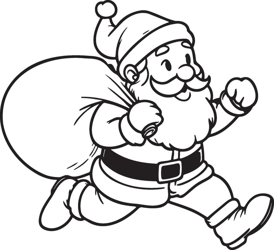 Santa Claus Carring Gift Box and Running Illustration. vector