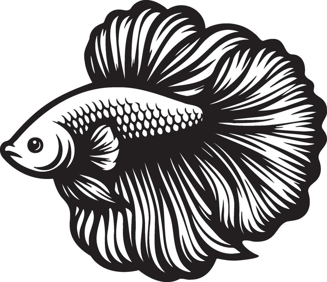 Side View of Betta Splendens Fish Illustration. vector