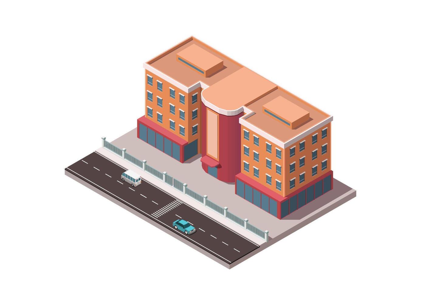 Isometric school or hotel building vector