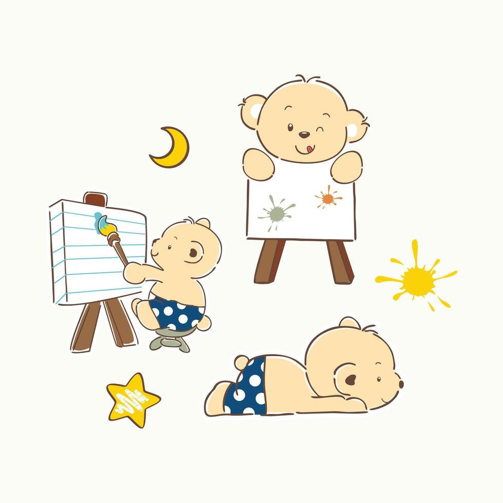 Cute Bears Artistic Day Adventures vector
