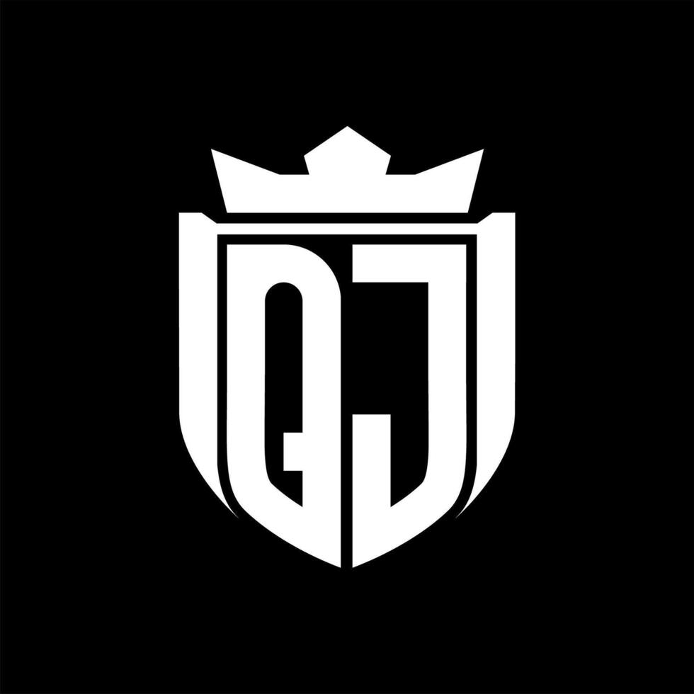 QJ Letter logo shield shape inside shield badge crown on black background template design vector