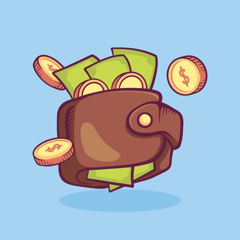 Wallet with money hand drawn illustration isolated background vector