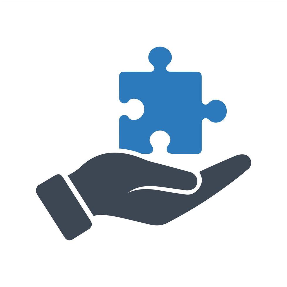 Puzzle icon. Puzzle piece in hand icon vector
