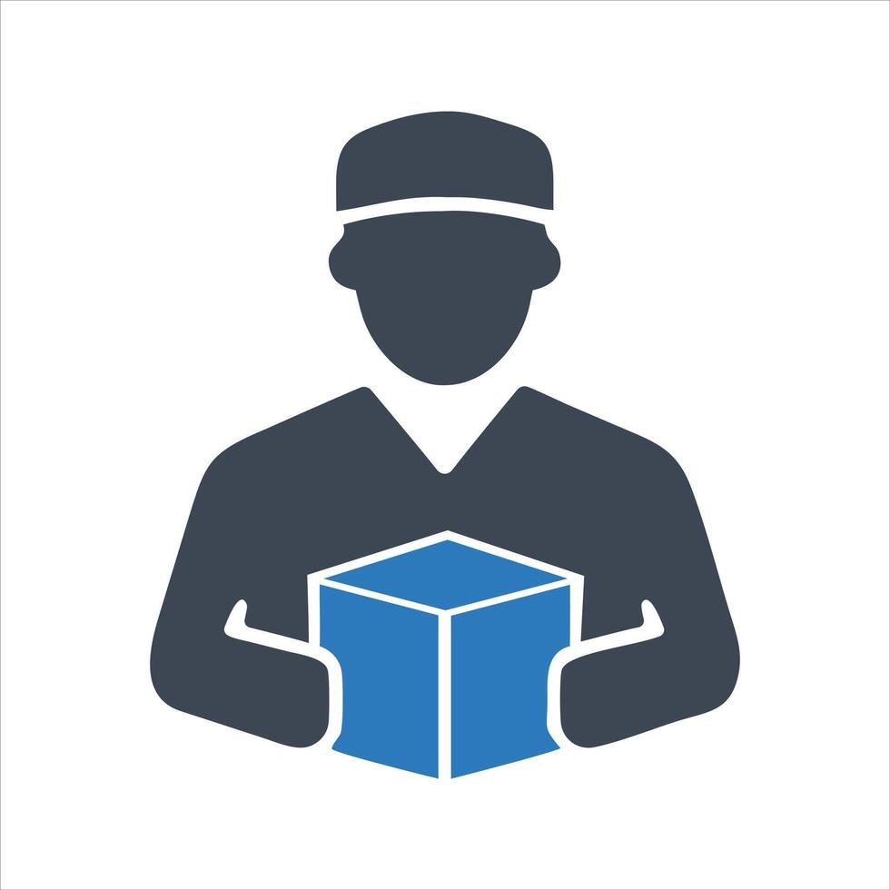 Home delivery icon. Delivery man holding box. Delivery service icon vector