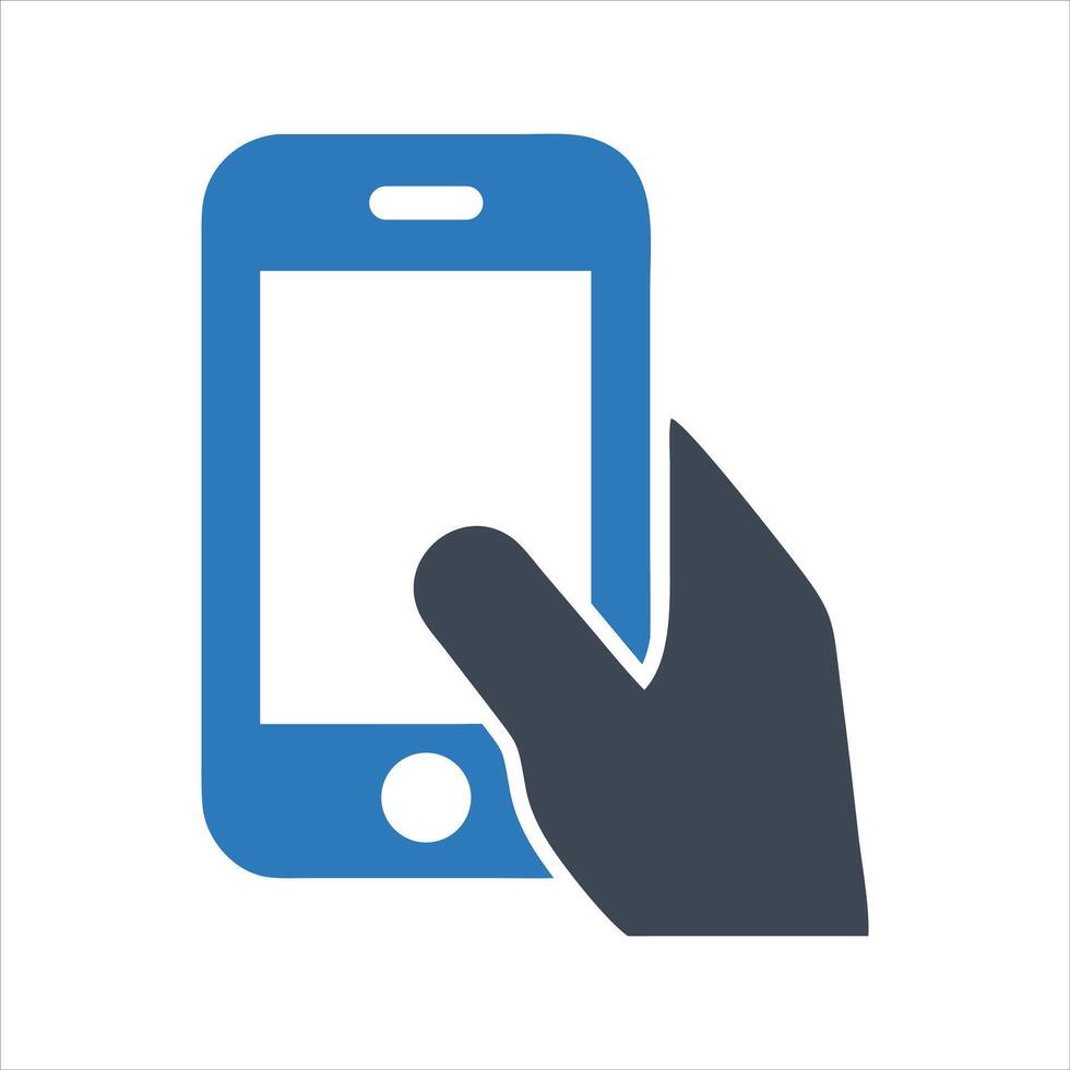 Hand holding smartphone icon. Mobile phone icon vector
