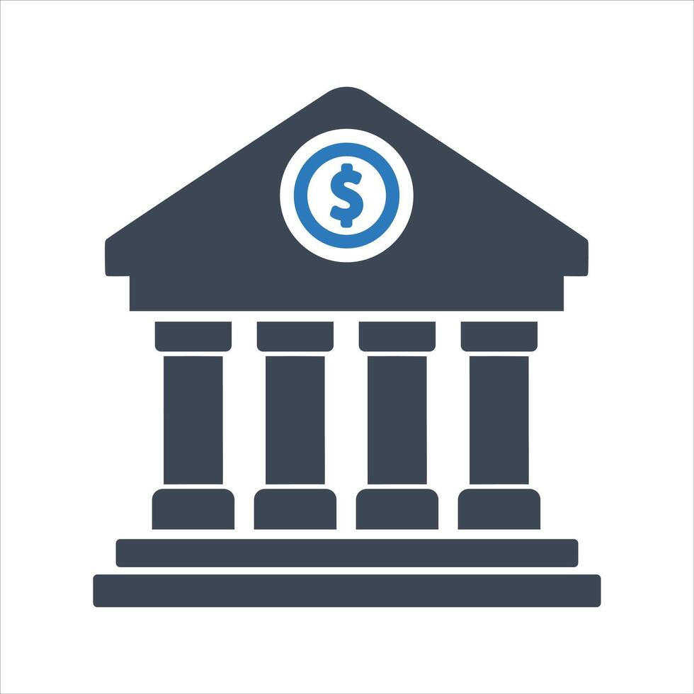 Bank icon. Building icon. Building with iconic columns. Historic building icon vector