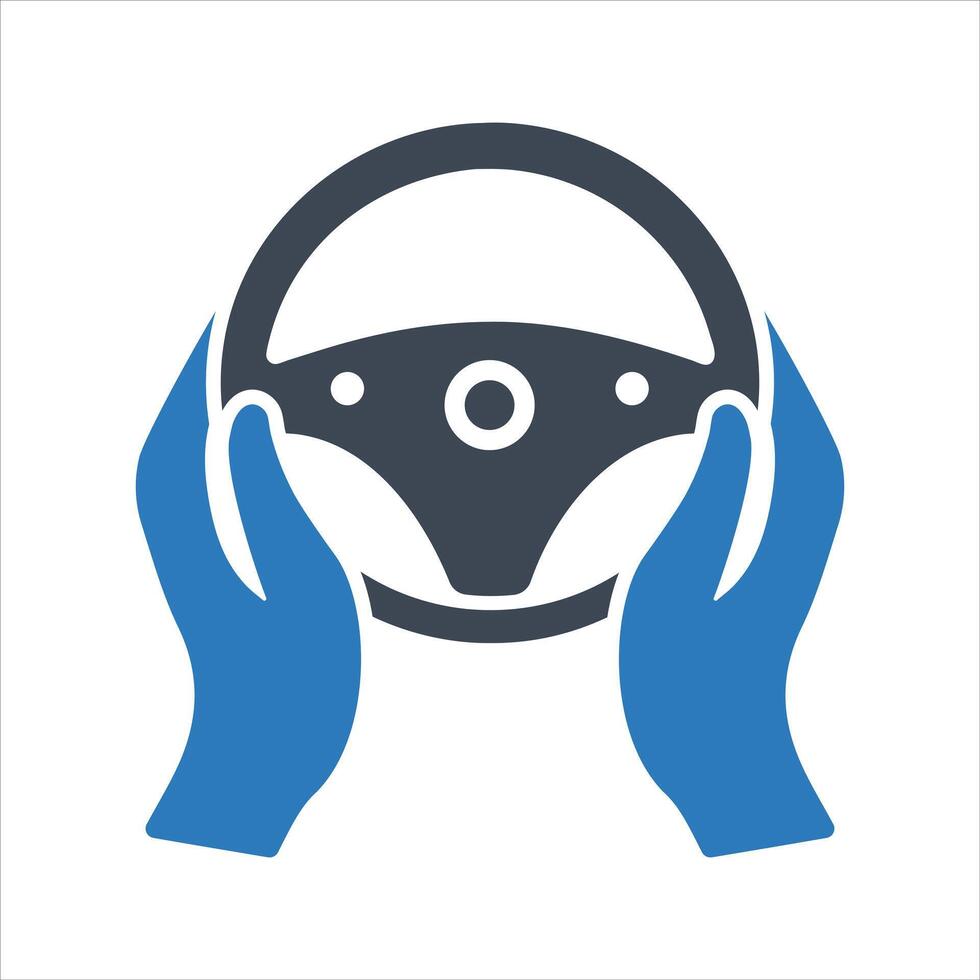 Steering wheel icon. Hands on steering wheel icon vector