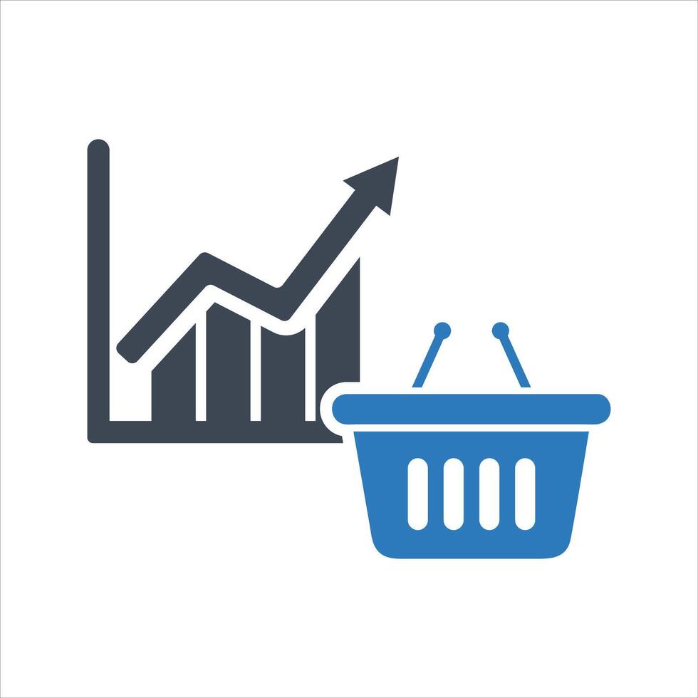 Shopping basket icon. Food price growth. Cost of living icon vector