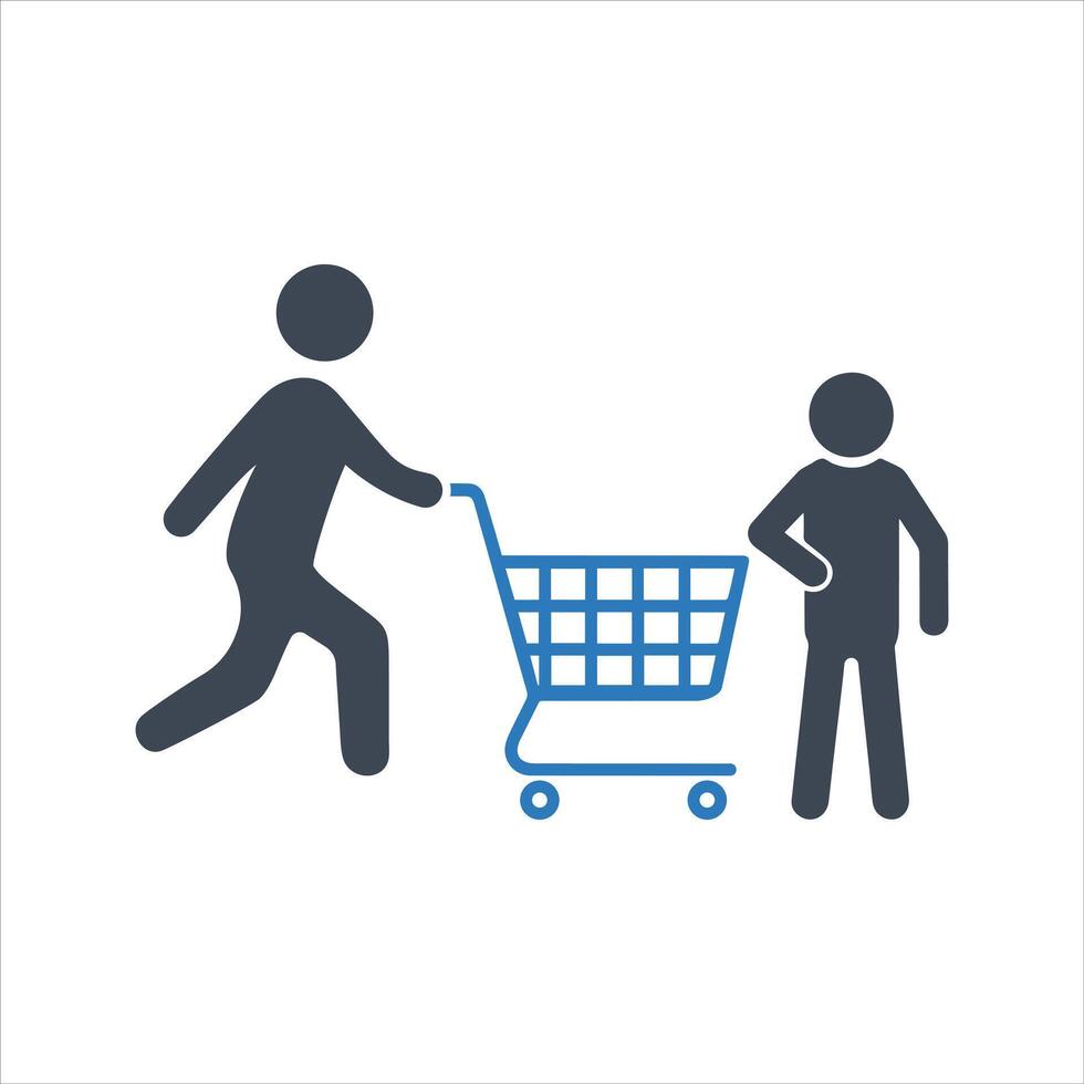 Family shopping in a supermarket icon. Shopping cart icon vector