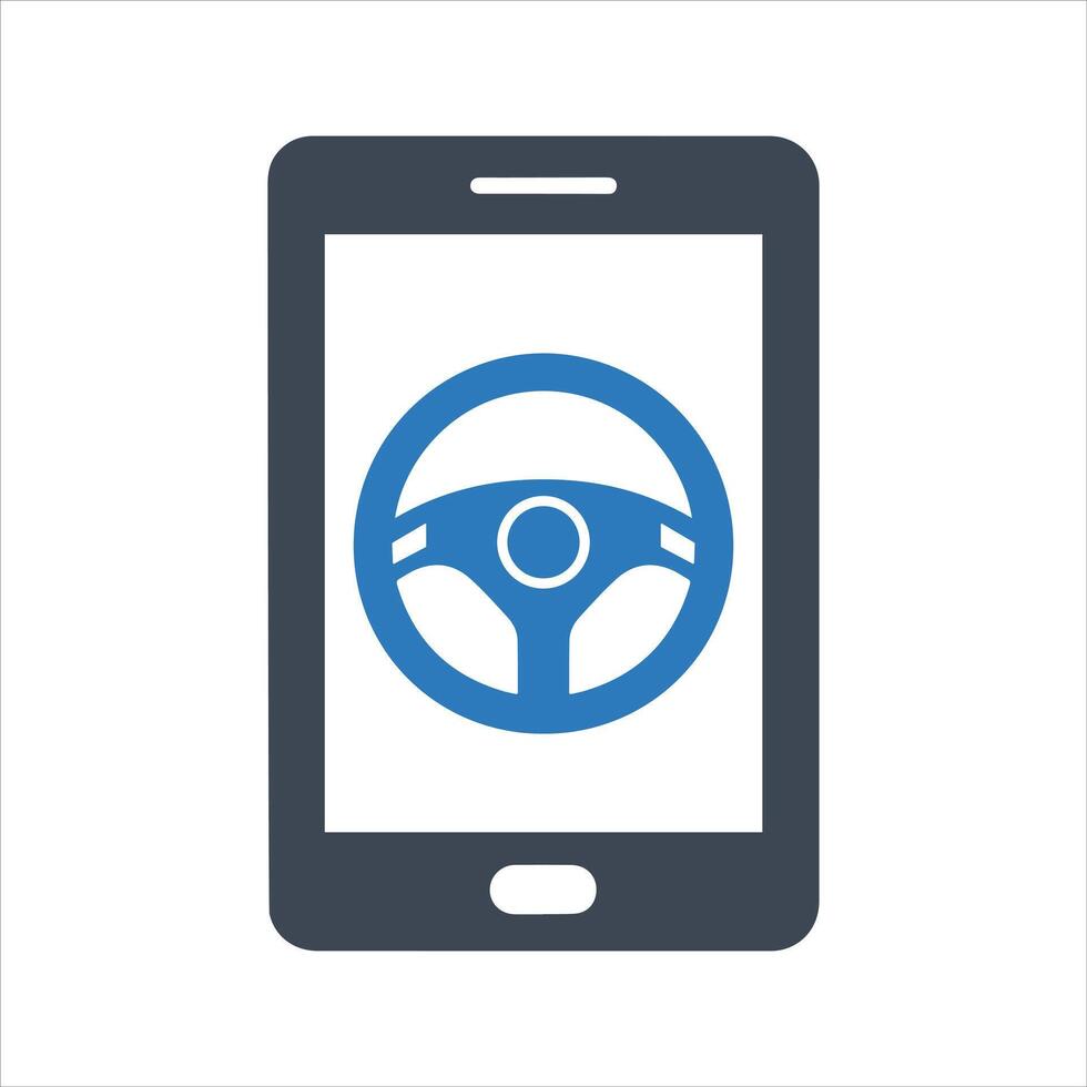 Steering wheel icon. Driving car. Using a mobile phone while driving icon vector