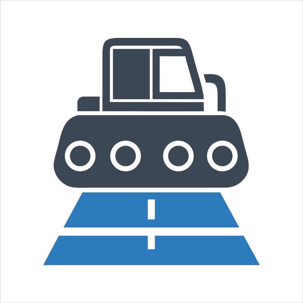 Road roller icon. Road works in progress icon vector