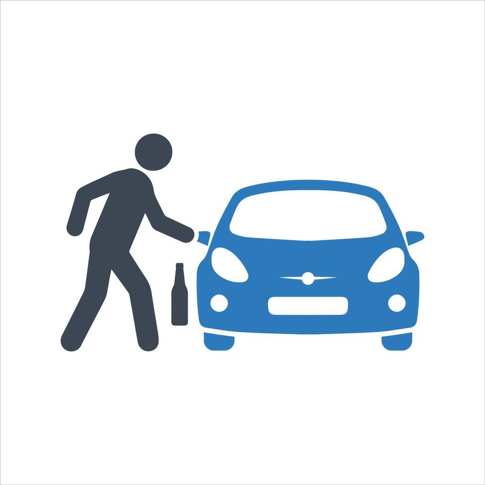 Do not drink and drive icon. Drunk man returning to his car. Drunk driving icon vector