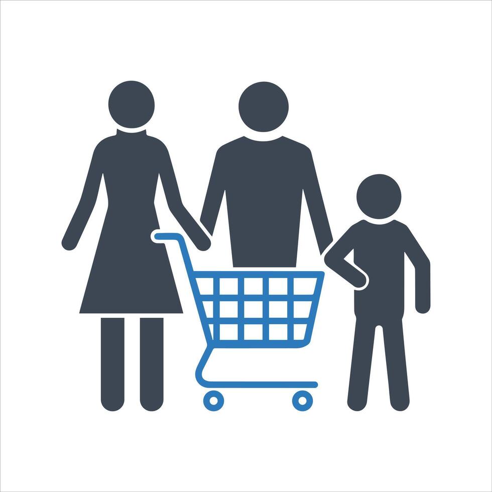 Shopping cart icon. Supermarket trolley. Family shopping in a supermarket icon vector