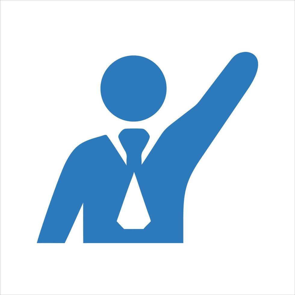 Journalist icon. Business seminar. Conference. Hand up. Question icon vector