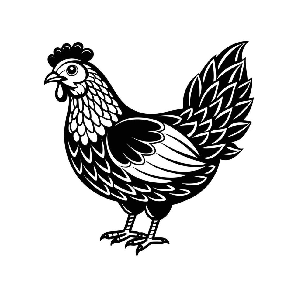 Hen line art isolated on a white background vector