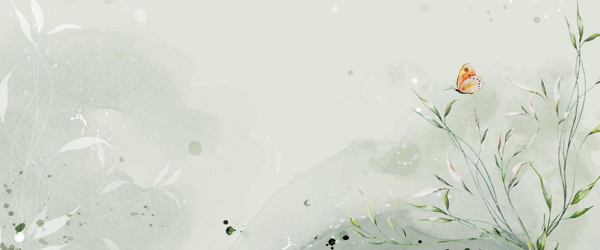 Abstract watercolor background with botanical and butterfly on watercolor stains vector