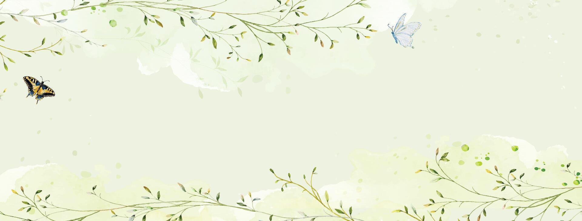 Abstract watercolor background with botanical and butterfly on watercolor stains vector