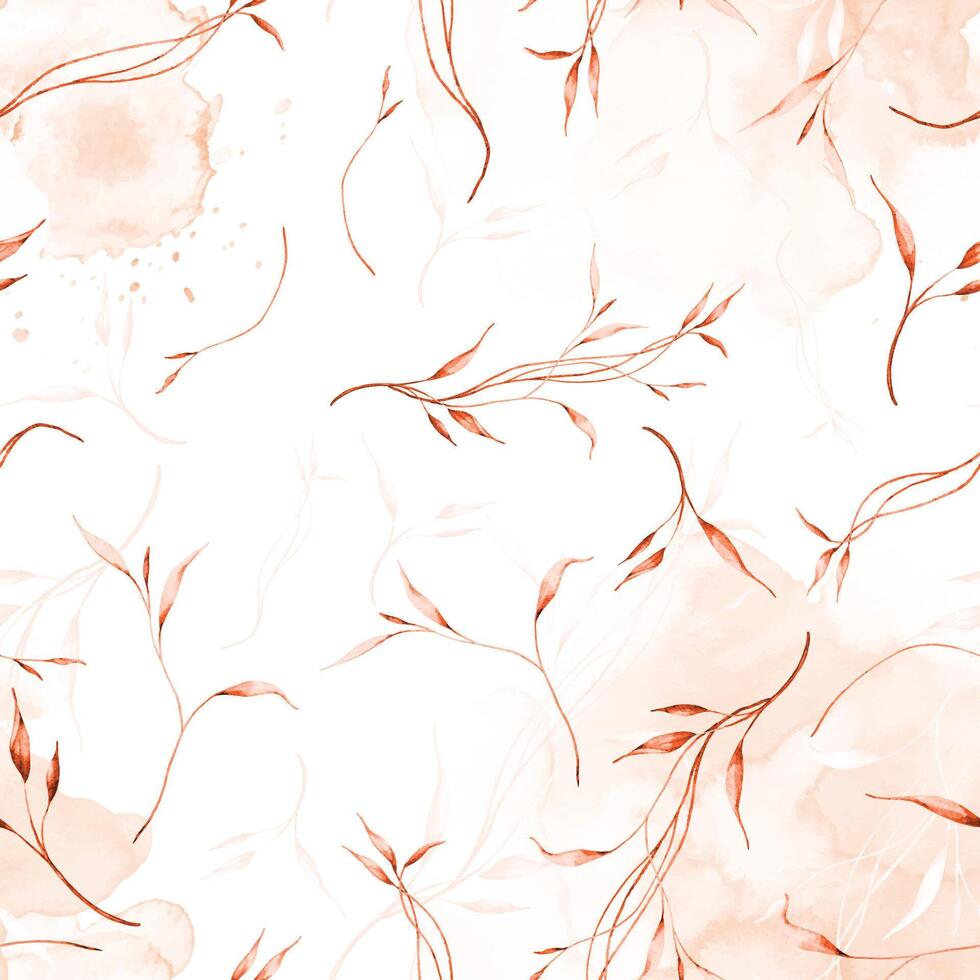 Orange watercolor leaves and stains seamless pattern background vector