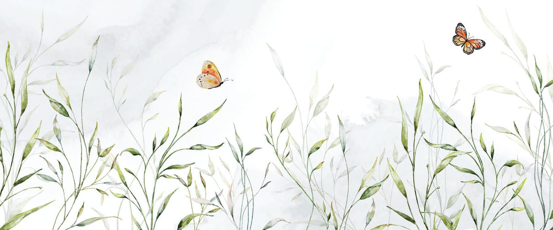Abstract watercolor background with botanical and butterfly on watercolor stains vector