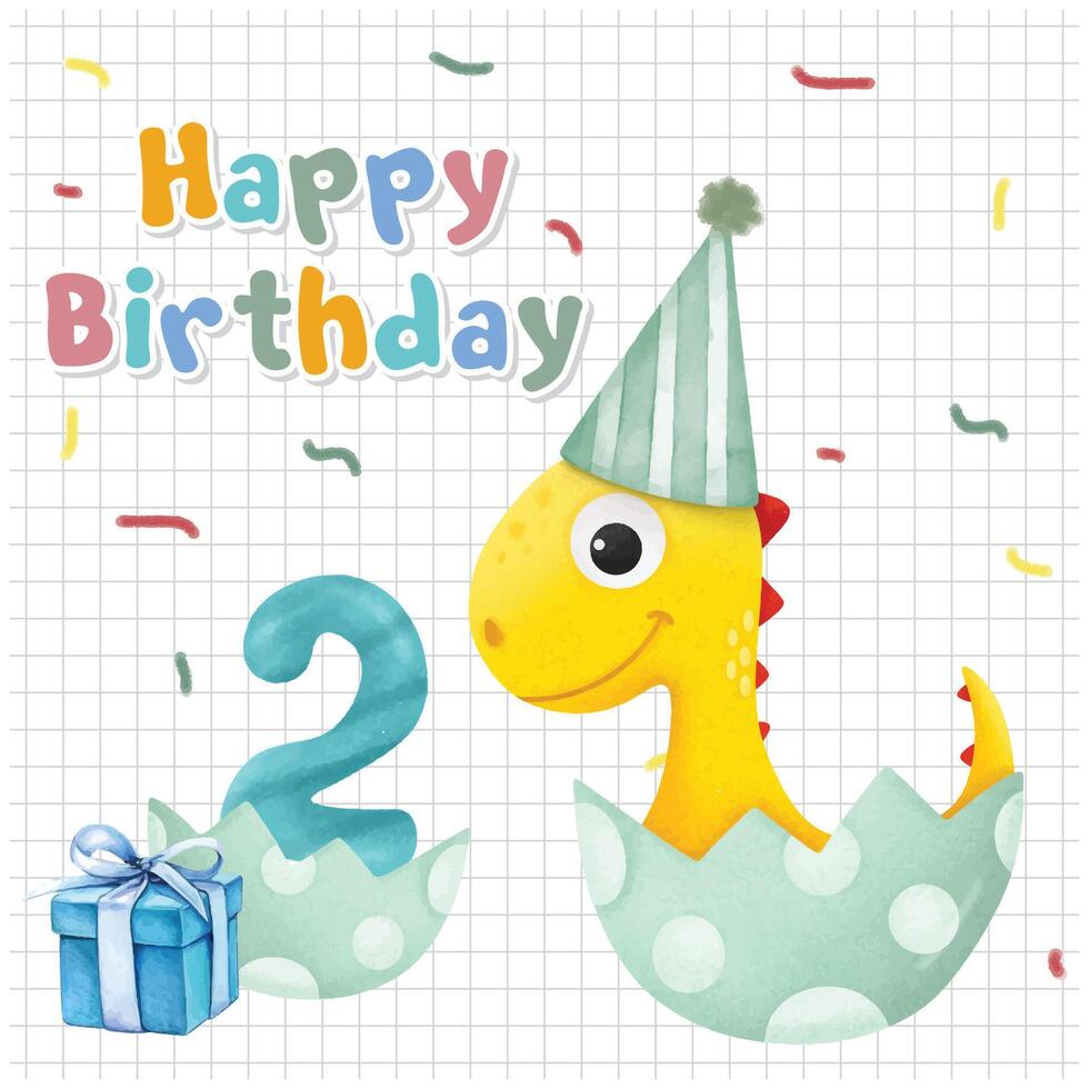 Happy birthday banner with dinosaur character vector