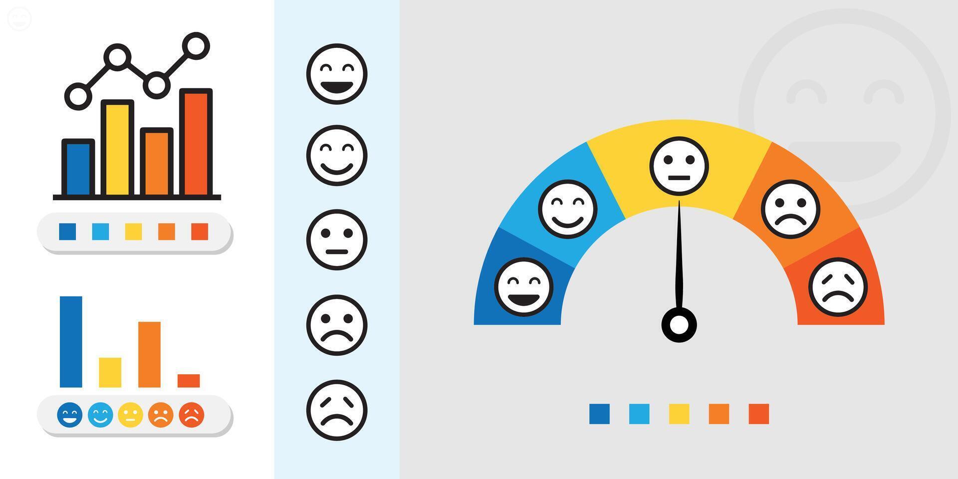 Feedback concept design set. Feedback emoji. Bad and Good Review. Emoticon, emoji and smile, emotions scale. Happy and Sad reaction. Mood faces for survey, rating icons. vector