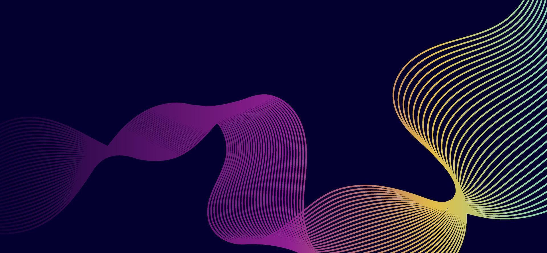 Abstract wavy lines in purple and green on dark blue background. vector