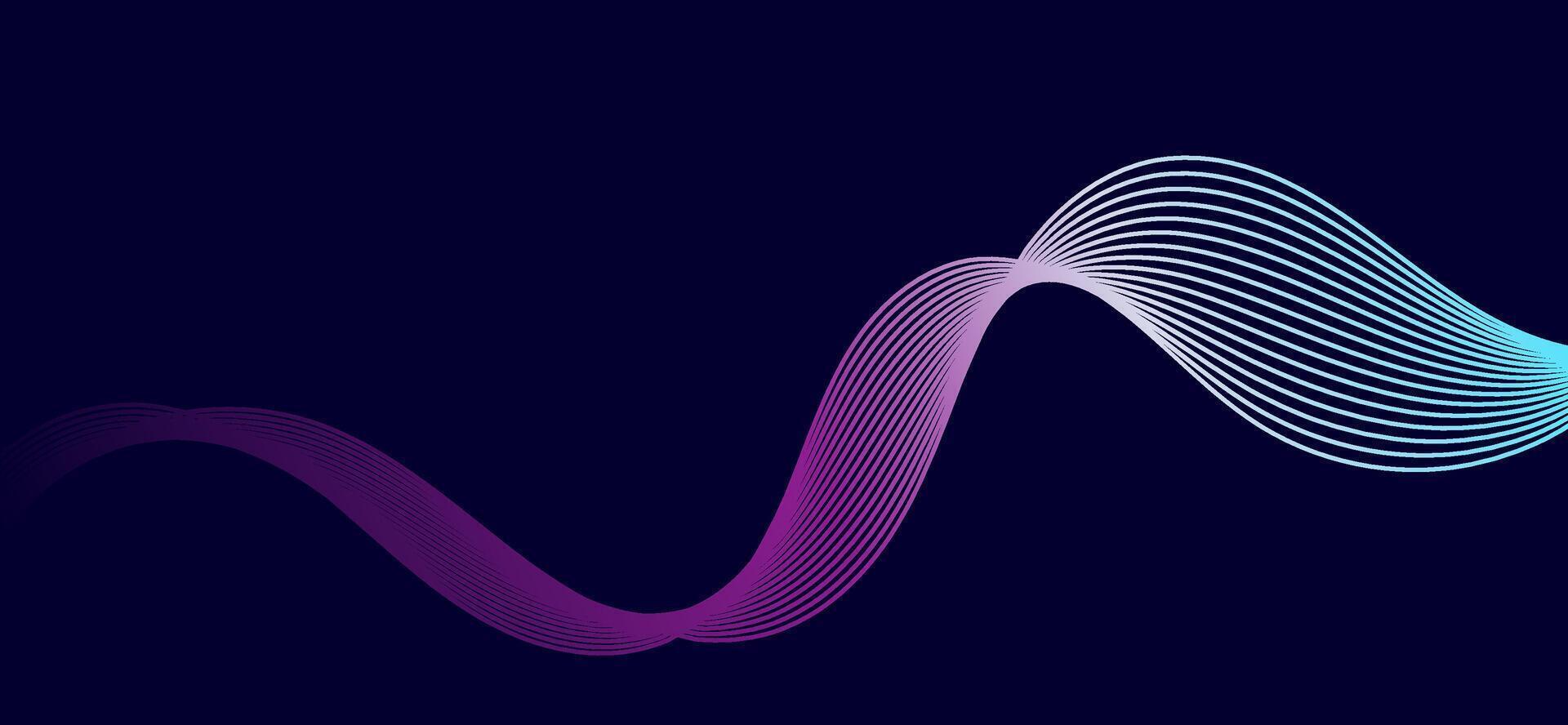Abstract blue and purple curved lines on black background. vector